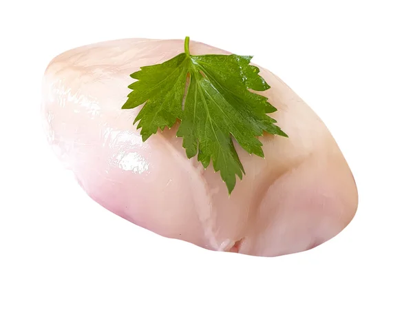 Petto Pollo Crudo Prezzemolo Isolato Fondo Bianco — Foto Stock