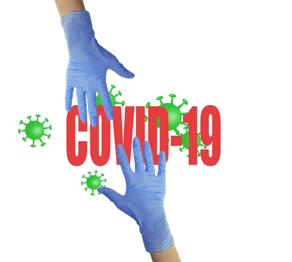 전염병인 코로나 바이러스를 배경으로 고립된 의료용 장갑을 — 스톡 사진