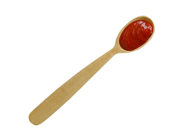 Wooden Spoon Ketchup Isolated White Background — Stock Photo, Image