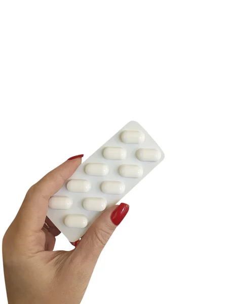 Female Hand Pills Isolated White Background — Stock Photo, Image