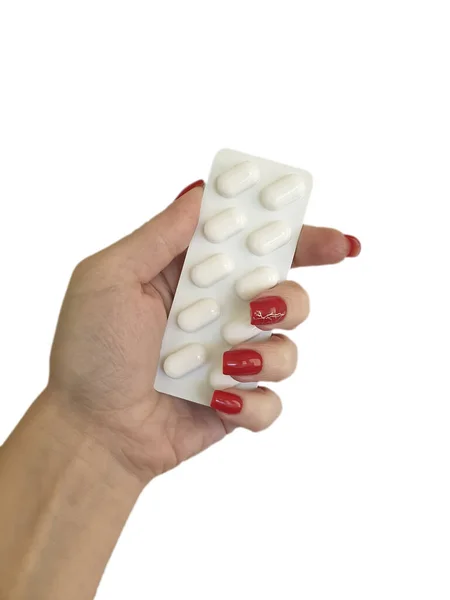 Female Hand Pills Isolated White Background — Stock Photo, Image