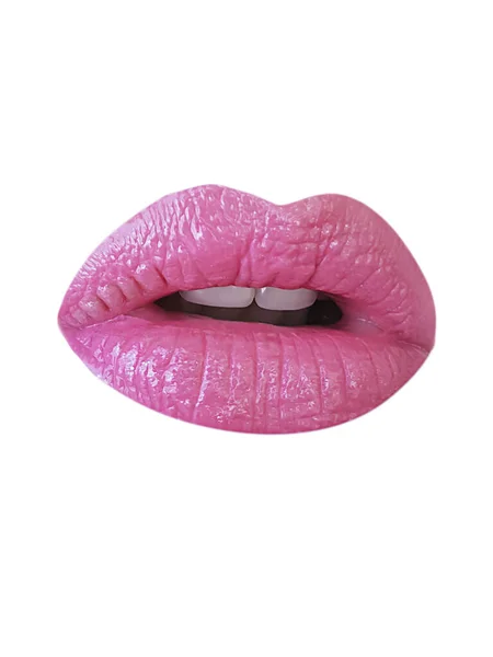 Close Beautiful Woman Lips Isolated Lip Gloss — Stock Photo, Image