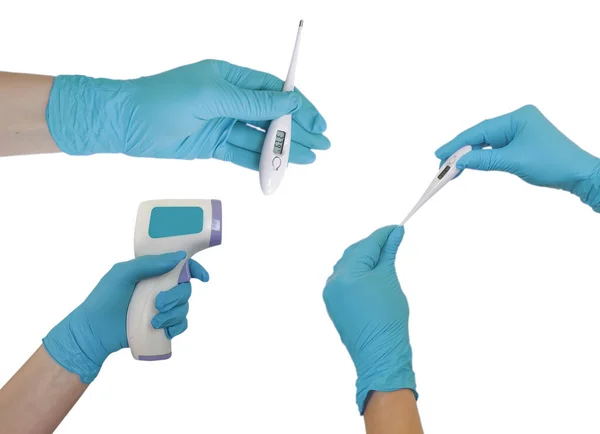 Hand Medical Glove Thermometer Isolated — Stock Photo, Image