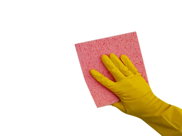 Hand Gele Handschoen Voor Het Reinigen Van Vodden Geïsoleerd — Stockfoto