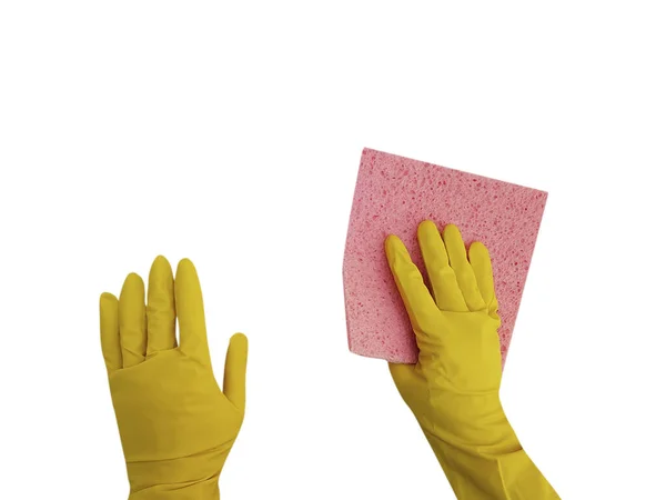 Χέρι Κίτρινο Γάντι Για Τον Καθαρισμό Κουρέλι Απομονωμένο — Φωτογραφία Αρχείου