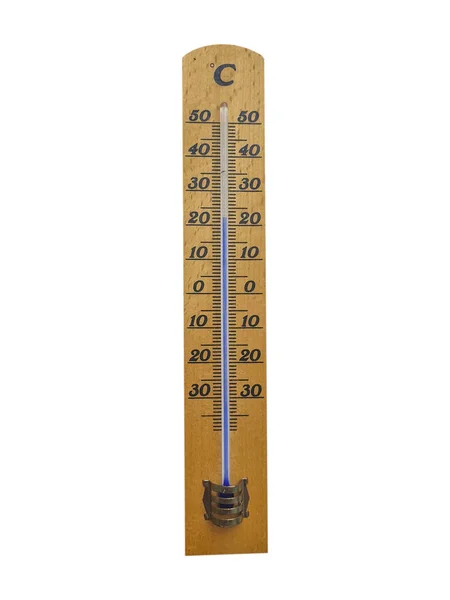 Houten Thermometer Geïsoleerd Witte Achtergrond — Stockfoto