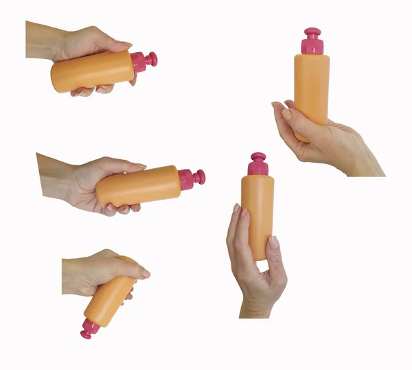 Weibliche Hand Hält Kosmetikbehälter Isoliert — Stockfoto