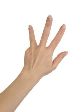 Beyaz arka planda izole edilmiş bir kadın el.