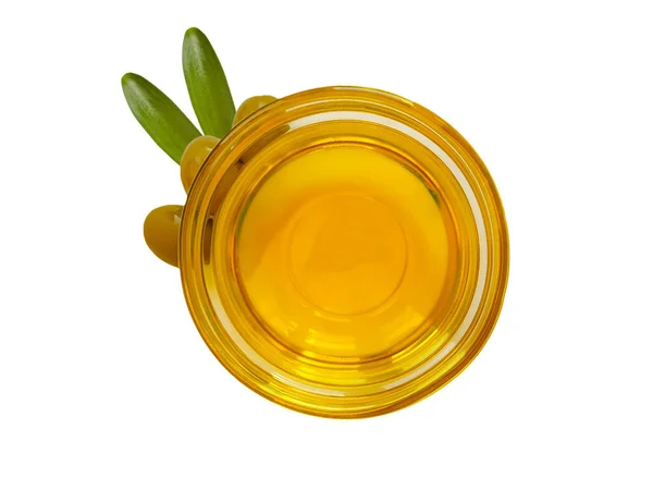 玻璃瓶中的橄榄油被隔离 — 图库照片