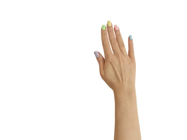 Mano Femminile Bella Manicure Isolata Uno Sfondo Bianco — Foto Stock