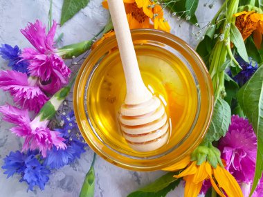 beton arka plan üzerinde taze bal çiçeği calendula