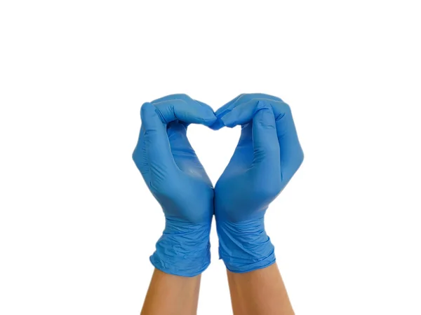 Руки Медичних Рукавичках Жест Серця Ізольовані Білому Тлі — стокове фото