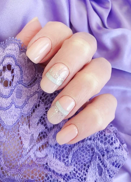 Female Hand Nail Beautiful Manicure Silk — Stock Photo, Image