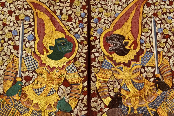 Tay Sanat arka plan Ramakien Tapınağı Thailand.Wat Suthat Tapınağı'nda resim duvarda genel duvar resimleri açıktır