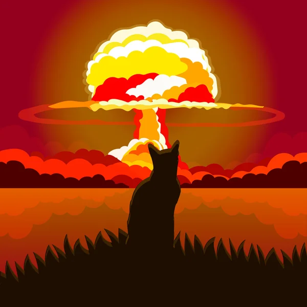 Cat on a background of a nuclear explosion. — Stock Vector