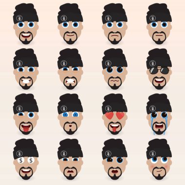 Sevimli adam şapka ifadeler kümesi.