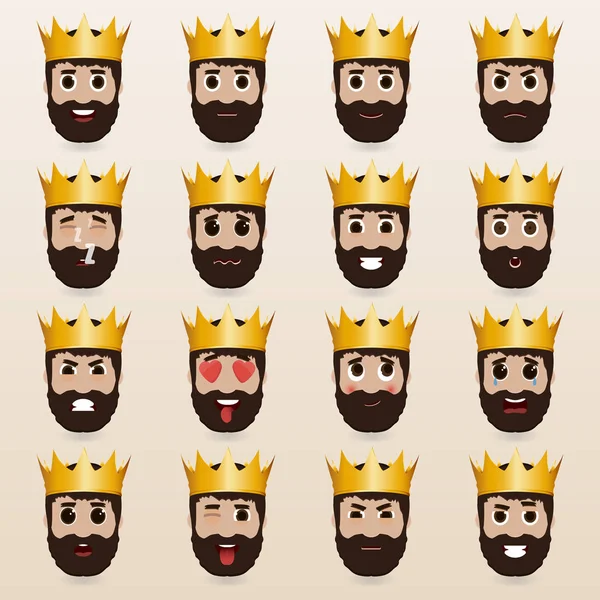 Conjunto de emoticonos rey lindo . — Archivo Imágenes Vectoriales