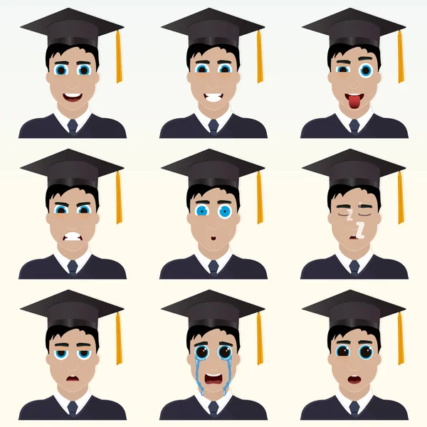 Conjunto de emoticonos de estudiante graduado lindo . — Vector de stock