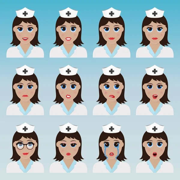 Set di emoticon infermiera carino . — Vettoriale Stock