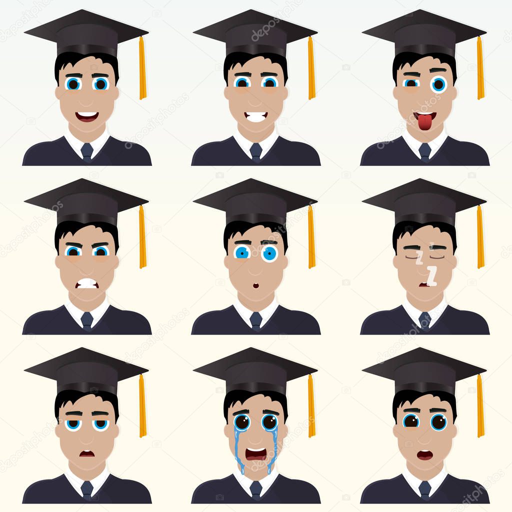 Set of cute graduate student emoticons.