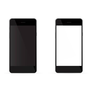 Gerçekçi siyah telefonları ile beyaz ve siyah perde, üzerinde izole 