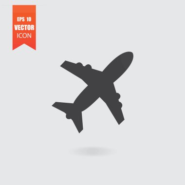 Düz stil gri arka plan üzerinde izole uçak simgesini.