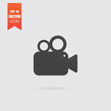 Video kamera simgesi düz tarzı gri arka plan üzerinde izole.