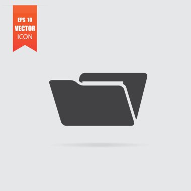 Gri arka plan üzerinde izole düz stil açık klasör simgesinde.