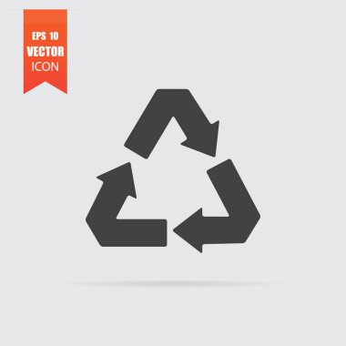 Geri dönüşüm düz stil gri arka plan üzerinde izole ok simgesi.