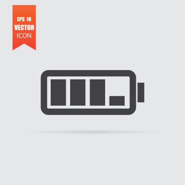 Düz stil gri arka plan üzerinde izole pil simgesini.