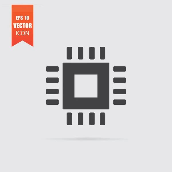 Icono de chip de ordenador en estilo plano aislado sobre fondo gris . — Archivo Imágenes Vectoriales
