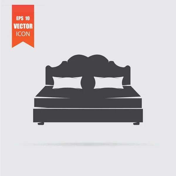 灰色の背景に分離されたフラット スタイルのベッド アイコン. — ストックベクタ