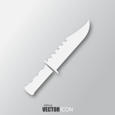 Gri arka grubunda izole gölgesi olan beyaz biçimli bıçak simgesi