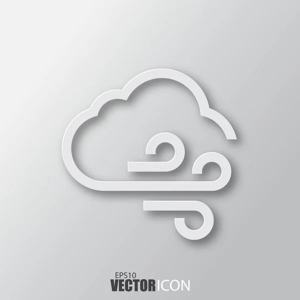 Cloud and wind icon in white style with shadow isolated on grey