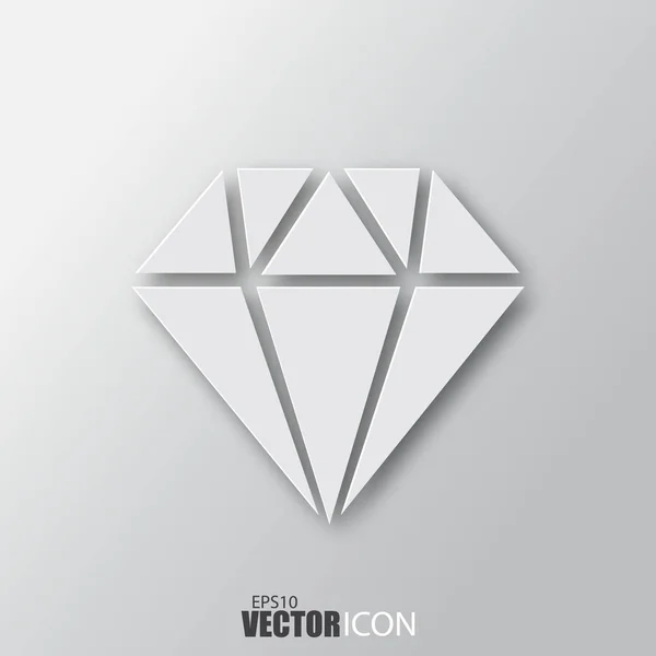 Icono de diamante en estilo blanco con sombra aislada sobre fondo gris — Archivo Imágenes Vectoriales