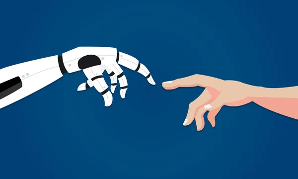 Robot da la mano a los humanos — Vector de stock