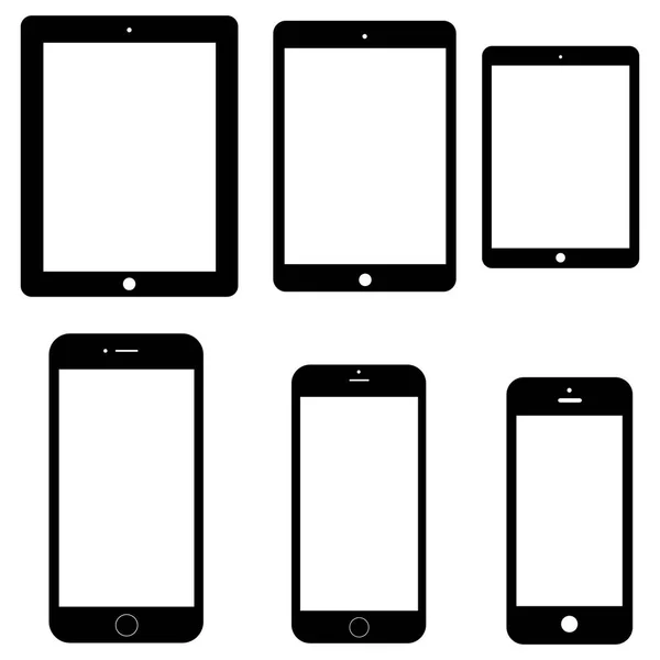Elektronik simgeler kümesi: tabletler ve beyaz arka plan üzerinde akıllı telefonlar. — Stok Vektör