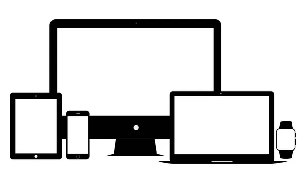 Set elektronischer Symbole: Laptop, Smartphone, Tablet, Monitor, Armbanduhr — Stockvektor