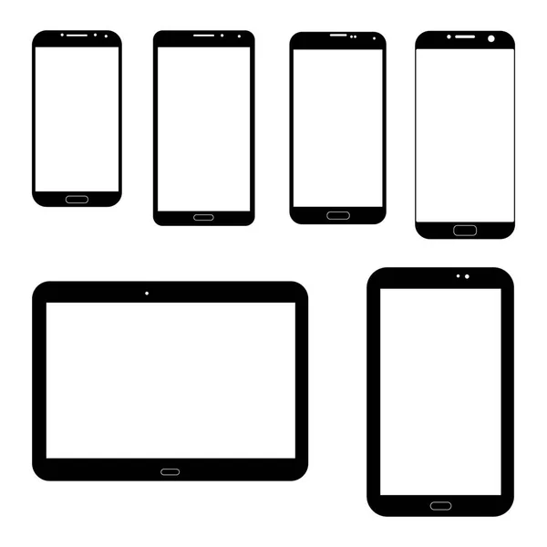 Conjunto de ícones eletrônicos: tablets pretos e smartphones em fundo branco —  Vetores de Stock