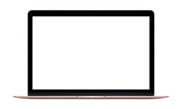 Розовый макет ноутбука с чистым экраном на белом фоне - вид спереди — стоковый вектор