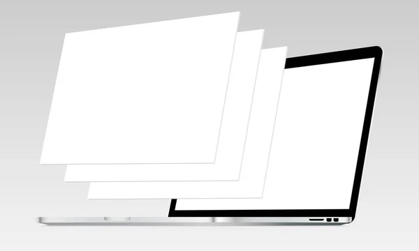 Laptop mockup com tela em branco e páginas wireframing web em branco —  Vetores de Stock