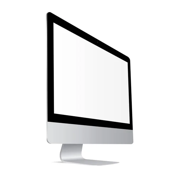 Monitor com tela em branco isolado no fundo branco - vista metade lateral — Vetor de Stock