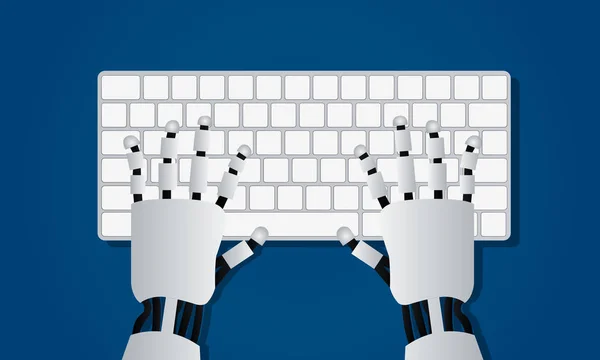 Händerna på robot på datorns tangentbord — Stock vektor