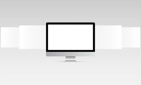 Monitor de computador com páginas wireframing web em branco —  Vetores de Stock