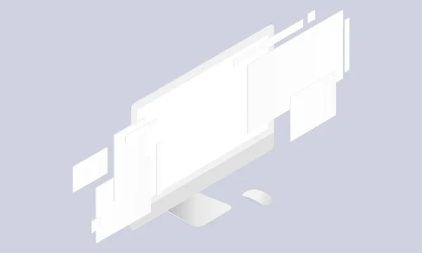 Monitor con pantalla en blanco y páginas de wireframing web — Archivo Imágenes Vectoriales