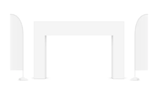 Εξωτερική Ορθογώνια Αψίδα Εκδήλωση Διαφημιστικές Σημαίες Που Απομονώνονται Λευκό Φόντο — Διανυσματικό Αρχείο