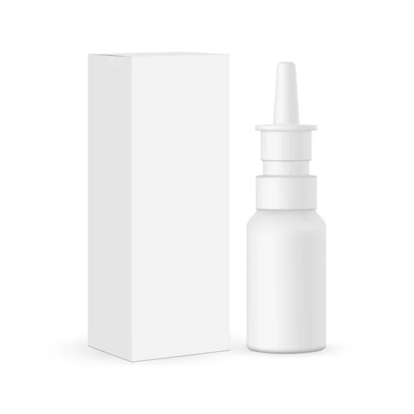 Frasco Pulverização Nasal Com Box Mockup Isolado Sobre Fundo Branco — Vetor de Stock