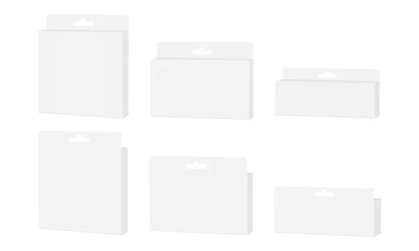 Ensemble Boîtes Emballage Avec Onglet Suspendu Isolées Sur Fond Blanc — Image vectorielle