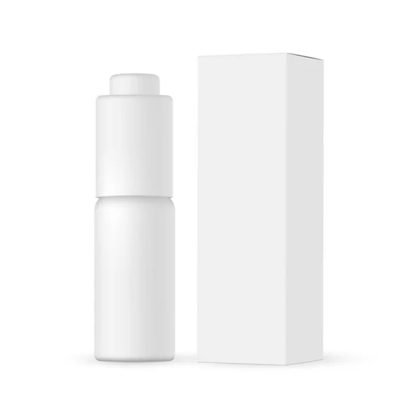 化粧品ボトルと紙箱のモックアップは 白い背景に隔離されています ベクターイラスト — ストックベクタ