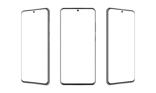 Modern Frameless Smartphones Mockups Blank Screens Isolated White Background Vector — Stock Vector